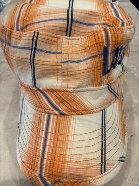 Orange Plaid Cadet Cap with Blue Accent “Laugh”
